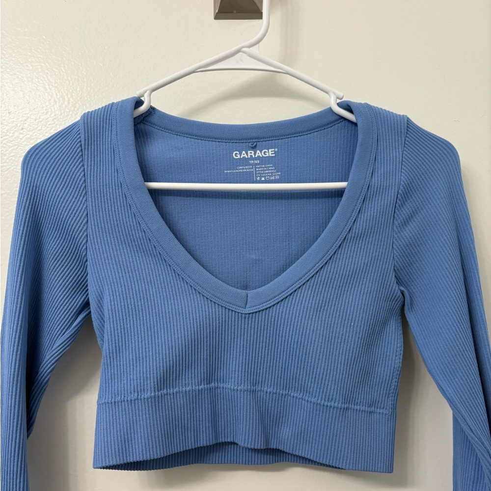 Garage Women's Sky Blue Ribbed Crop Top